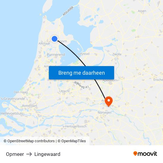 Opmeer to Lingewaard map