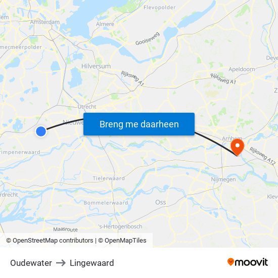 Oudewater to Lingewaard map