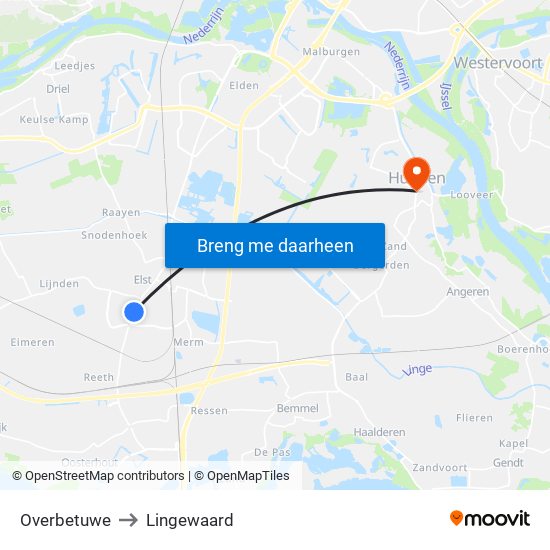 Overbetuwe to Lingewaard map