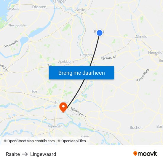 Raalte to Lingewaard map
