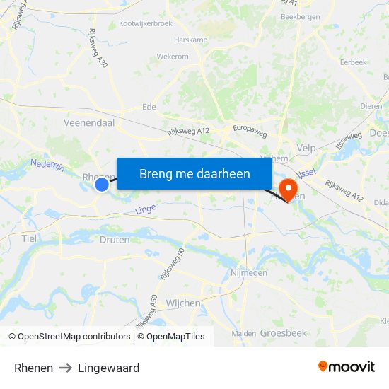 Rhenen to Lingewaard map