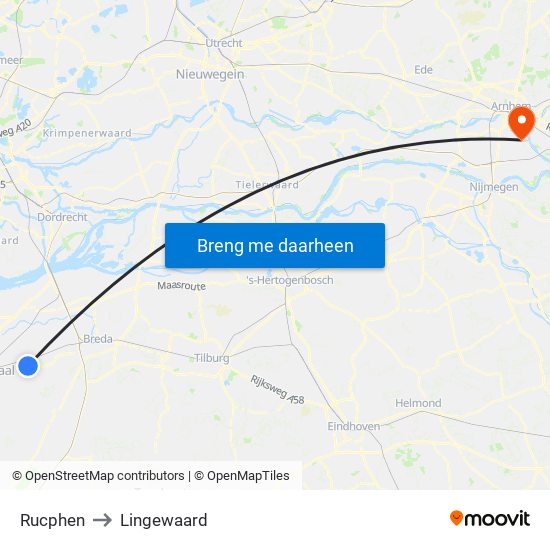 Rucphen to Lingewaard map