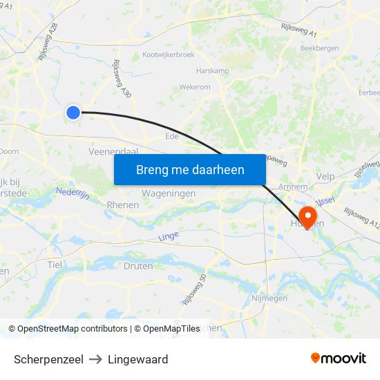 Scherpenzeel to Lingewaard map