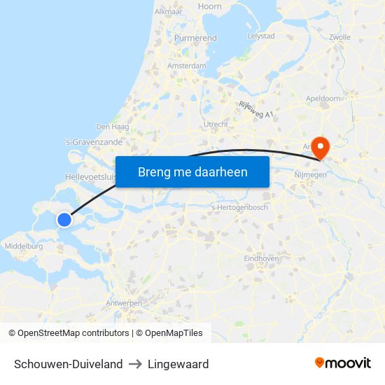 Schouwen-Duiveland to Lingewaard map