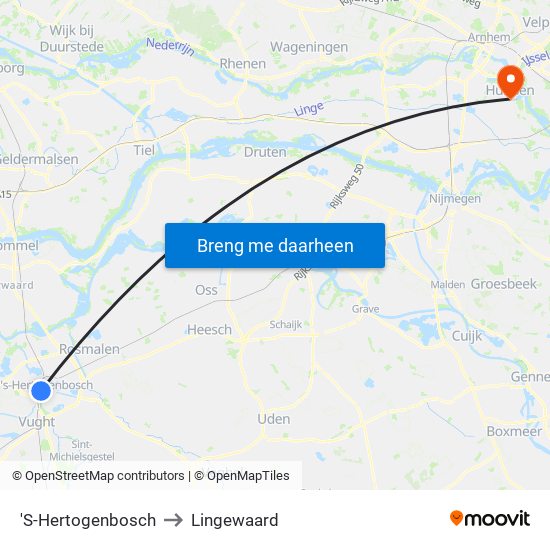 'S-Hertogenbosch to Lingewaard map