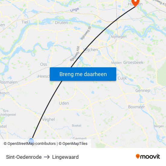 Sint-Oedenrode to Lingewaard map