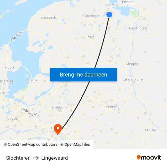 Slochteren to Lingewaard map
