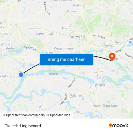 Tiel to Lingewaard map
