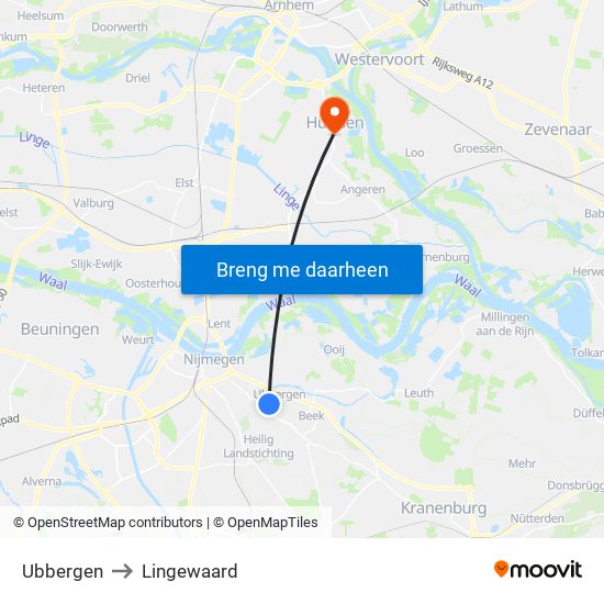 Ubbergen to Lingewaard map