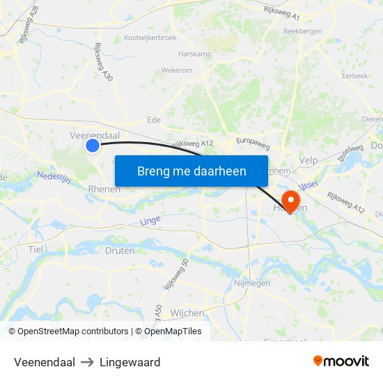 Veenendaal to Lingewaard map