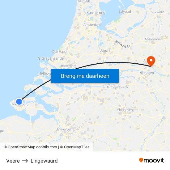 Veere to Lingewaard map