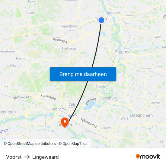 Voorst to Lingewaard map