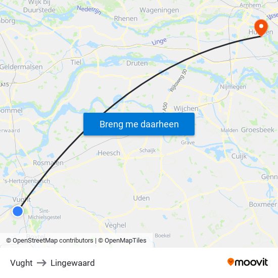 Vught to Lingewaard map