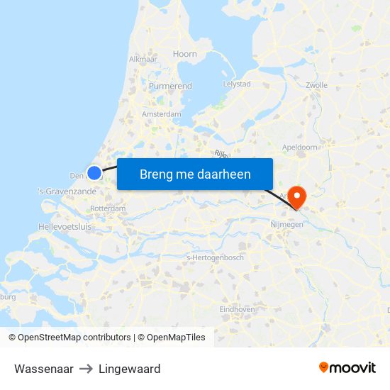 Wassenaar to Lingewaard map
