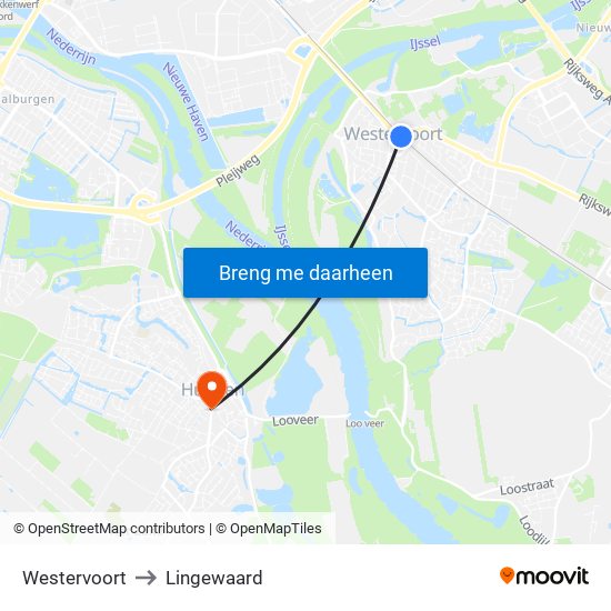 Westervoort to Lingewaard map