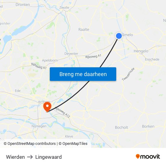 Wierden to Lingewaard map