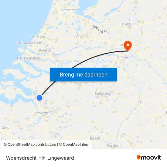 Woensdrecht to Lingewaard map