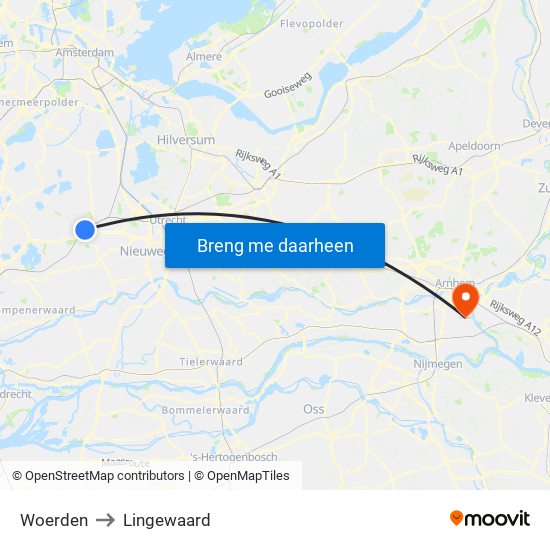 Woerden to Lingewaard map