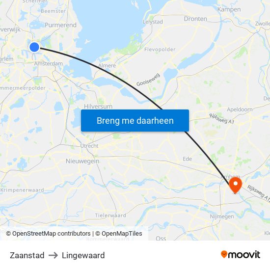 Zaanstad to Lingewaard map