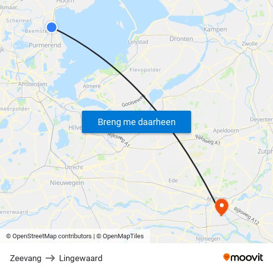Zeevang to Lingewaard map