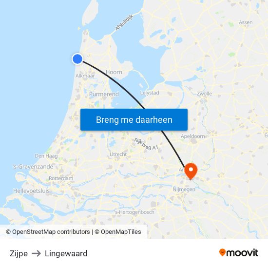 Zijpe to Lingewaard map