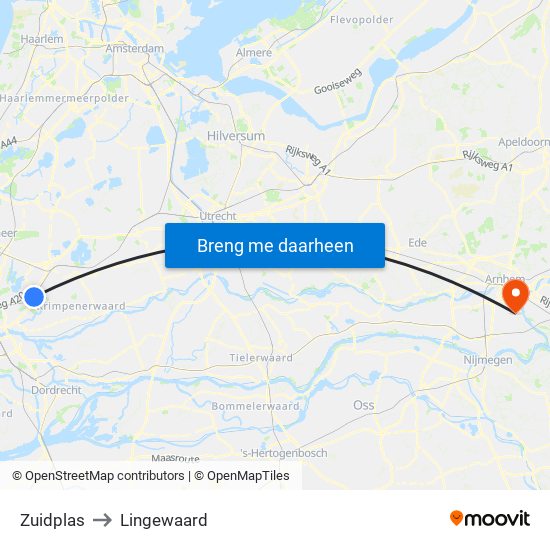 Zuidplas to Lingewaard map