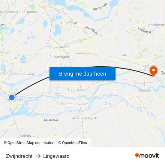 Zwijndrecht to Lingewaard map