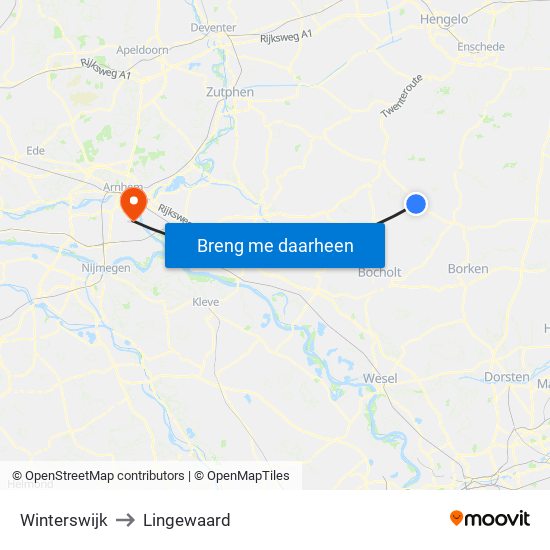 Winterswijk to Lingewaard map