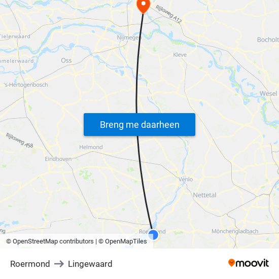 Roermond to Lingewaard map