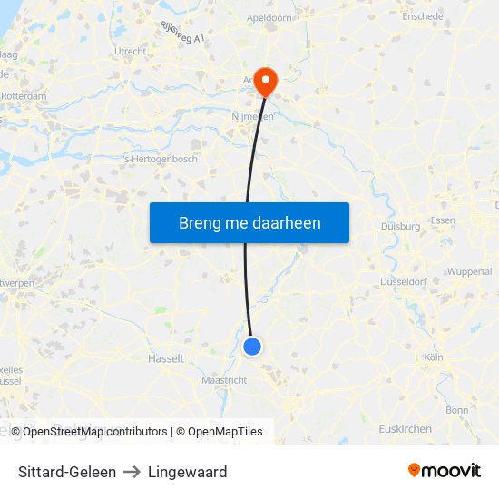 Sittard-Geleen to Lingewaard map