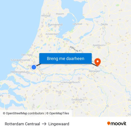 Rotterdam Centraal to Lingewaard map