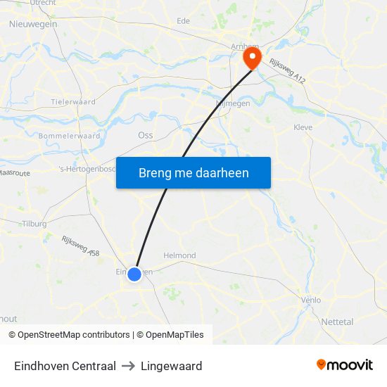 Eindhoven Centraal to Lingewaard map