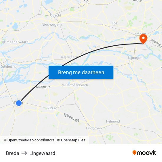Breda to Lingewaard map