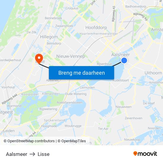 Aalsmeer to Lisse map