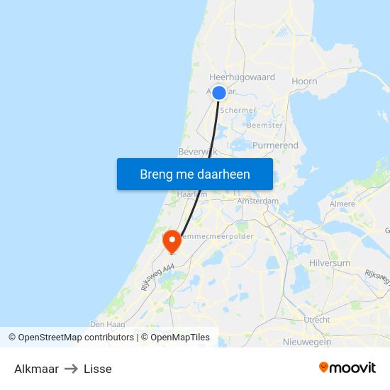 Alkmaar to Lisse map