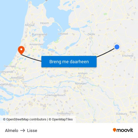 Almelo to Lisse map