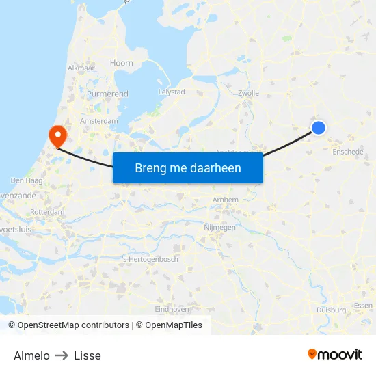 Almelo to Lisse map