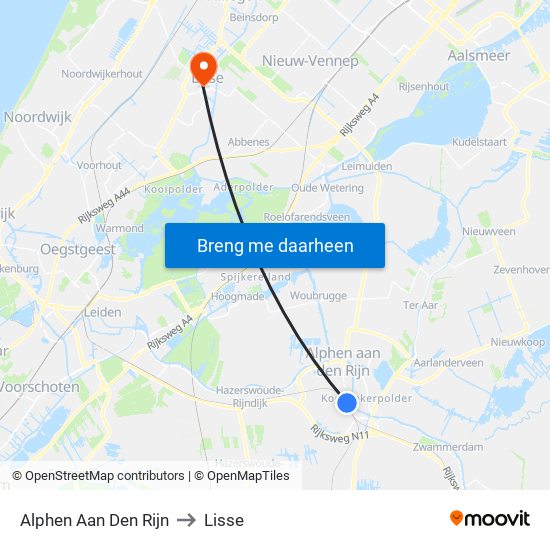 Alphen Aan Den Rijn to Lisse map
