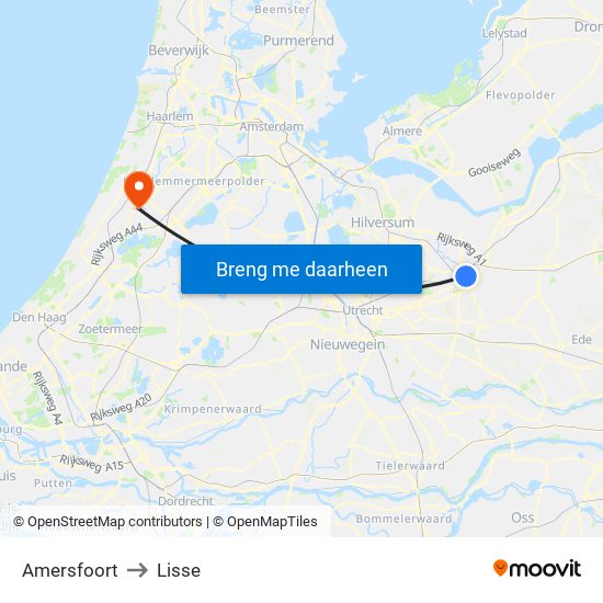 Amersfoort to Lisse map