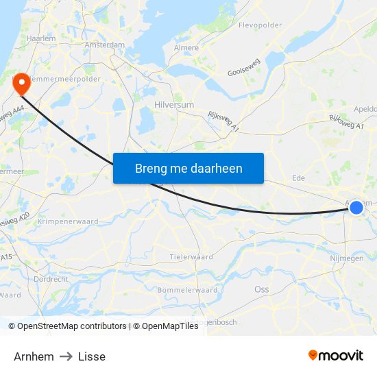 Arnhem to Lisse map