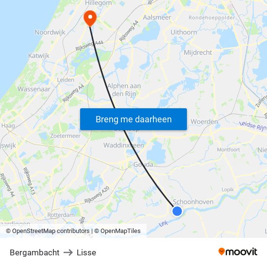 Bergambacht to Lisse map