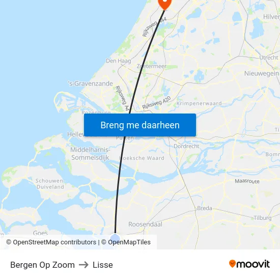 Bergen Op Zoom to Lisse map