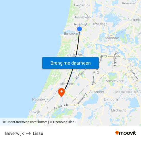 Beverwijk to Lisse map