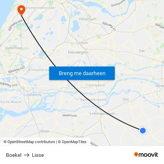 Boekel to Lisse map