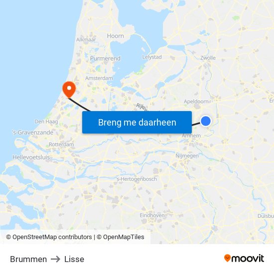 Brummen to Lisse map