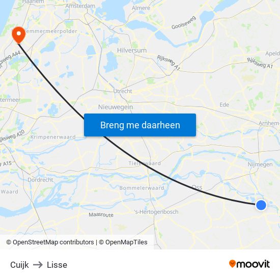 Cuijk to Lisse map