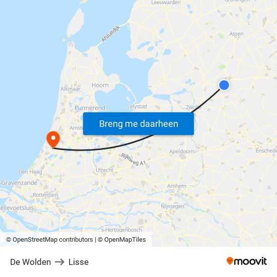 De Wolden to Lisse map