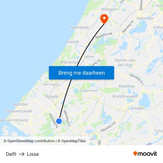 Delft to Lisse map