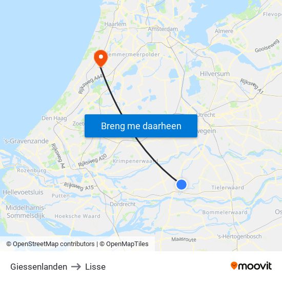 Giessenlanden to Lisse map