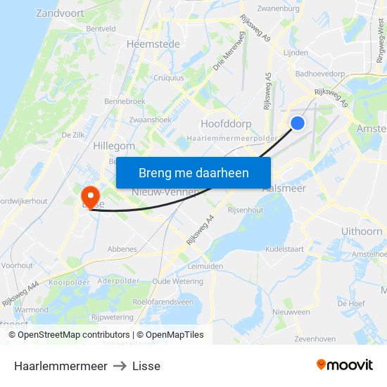 Haarlemmermeer to Lisse map